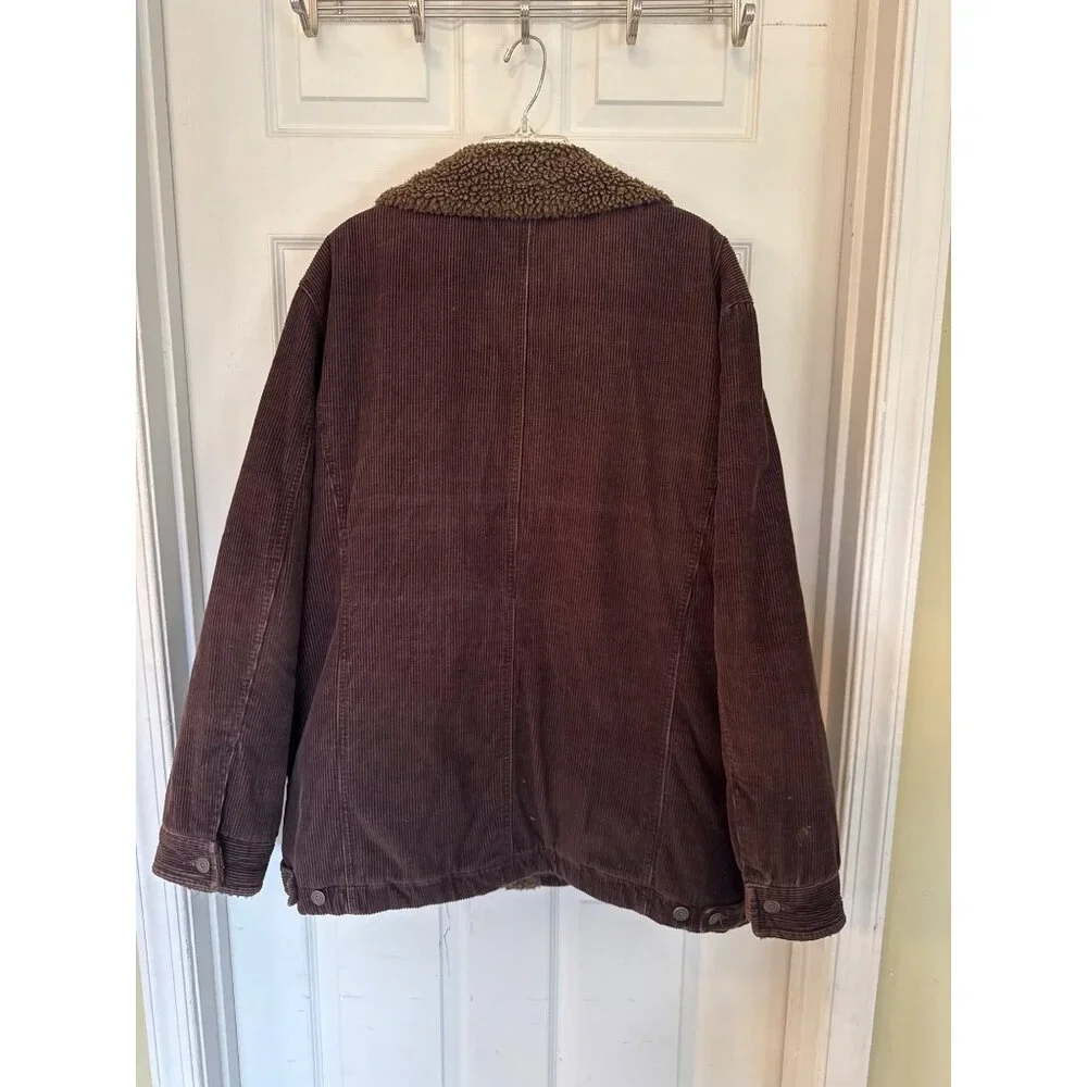 Vintage Y2K Brown Corduroy Fleece Lined Button Down Trucker Jacket Men's Large - Picture 4 of 9